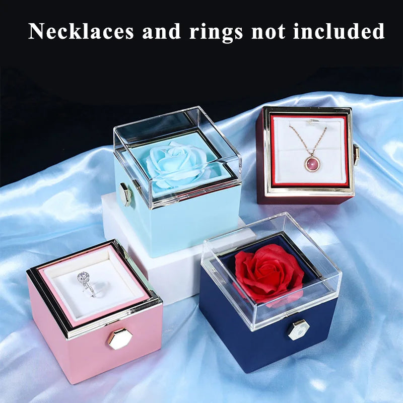 1PC Rotating Valentine's Day Marriage Proposal Jewelry Box Creative Design Rose Preserved Flower Eternal