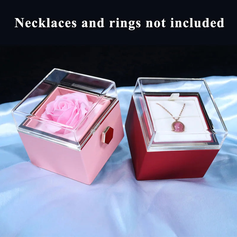 1PC Rotating Valentine's Day Marriage Proposal Jewelry Box Creative Design Rose Preserved Flower Eternal