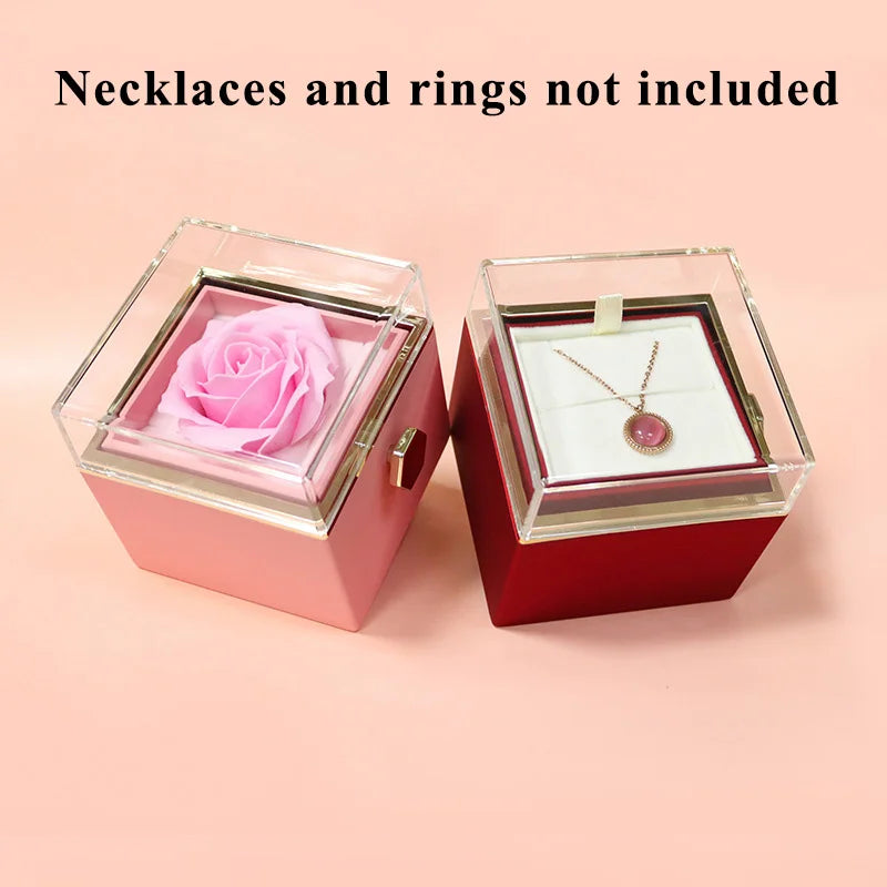 1PC Rotating Valentine's Day Marriage Proposal Jewelry Box Creative Design Rose Preserved Flower Eternal
